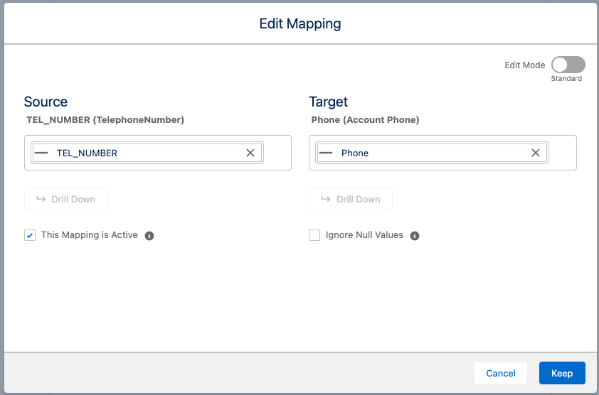 Create or Edit Mapping Dialog